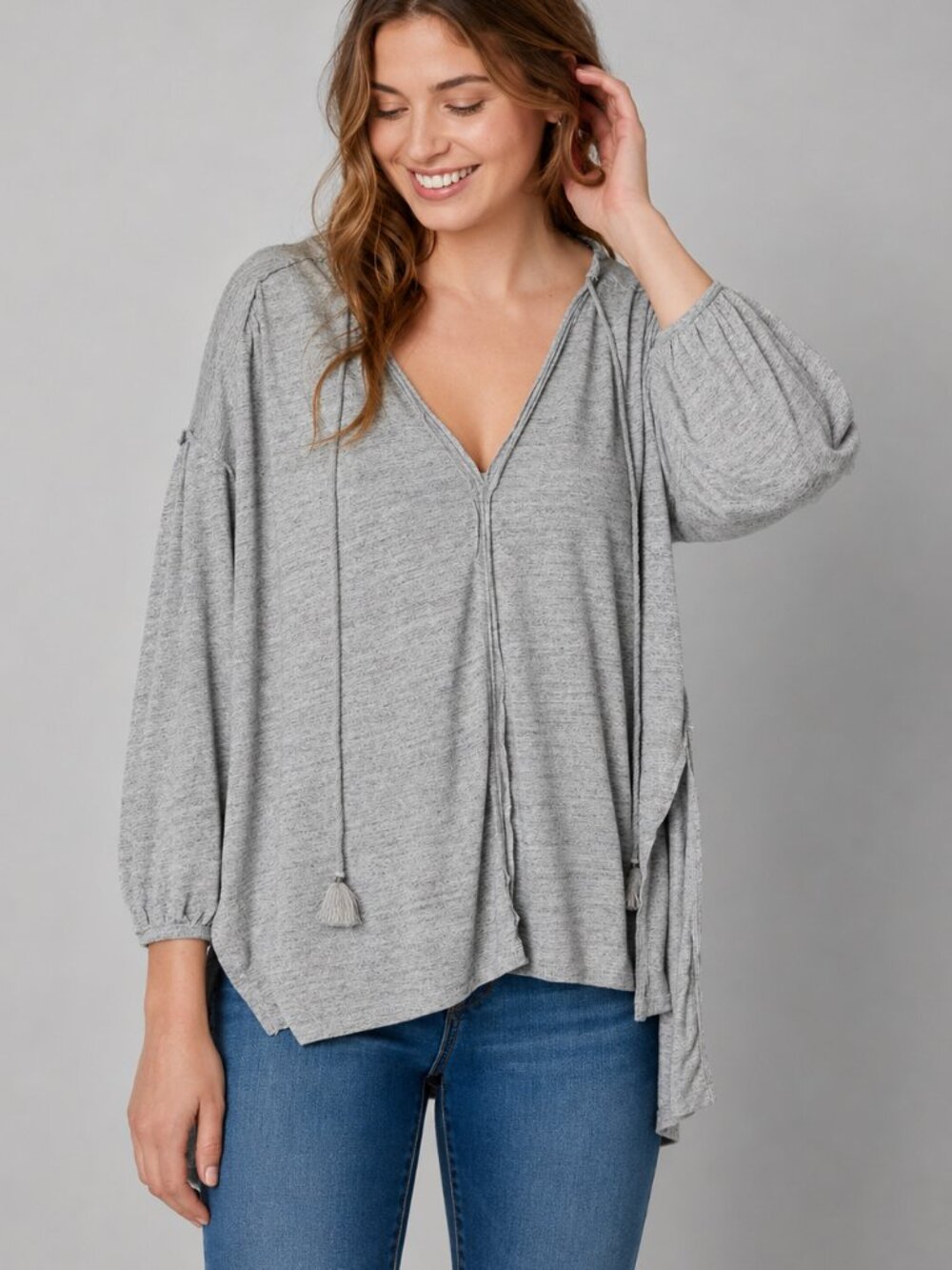 Free People We The Free Gray Tassel Tie High-Low Tunic Top XS